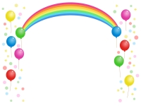 虹と風船のキラキラフレーム飾り枠イラスト