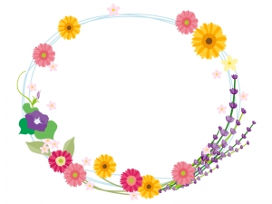 夏の花のリースのフレーム飾り枠イラスト