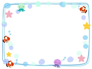 かわいい海の生き物の手書き風四角フレーム飾り枠イラスト