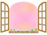 洋風のピンクの窓のフレーム飾り枠イラスト