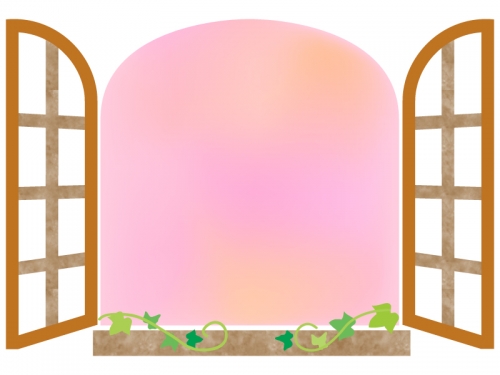 洋風のピンクの窓のフレーム飾り枠イラスト