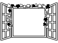 洋風の窓の白黒フレーム飾り枠イラスト02