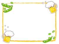 ビールと枝豆のオレンジ色筆線のフレーム飾り枠イラスト