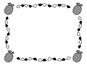 四隅のパイナップルの白黒フレーム飾り枠イラスト