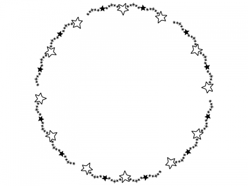 手書き風キラキラ星の円形白黒フレーム飾り枠イラスト