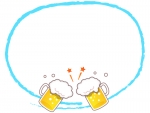 乾杯しているビールの水色筆線のフレーム飾り枠イラスト