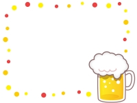 ビールと黄色と赤のドットのフレーム飾り枠イラスト