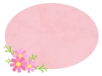 コスモスとピンクの楕円のフレーム飾り枠イラスト