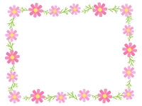 コスモスの花と葉の囲みフレーム飾り枠イラスト