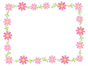 コスモスの花と葉の囲みフレーム飾り枠イラスト