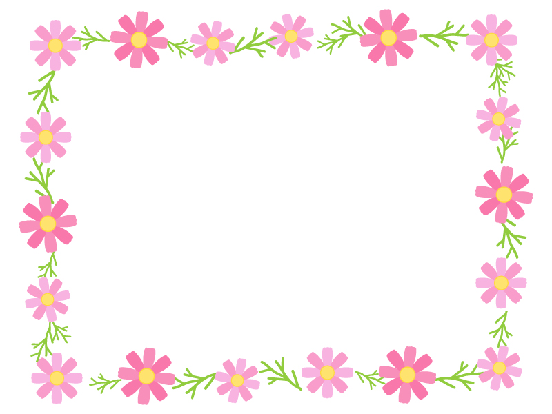 コスモスの花と葉の囲みフレーム飾り枠イラスト 無料イラスト かわいいフリー素材集 フレームぽけっと
