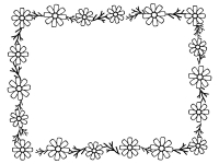 コスモスの花と葉の囲み白黒フレーム飾り枠イラスト
