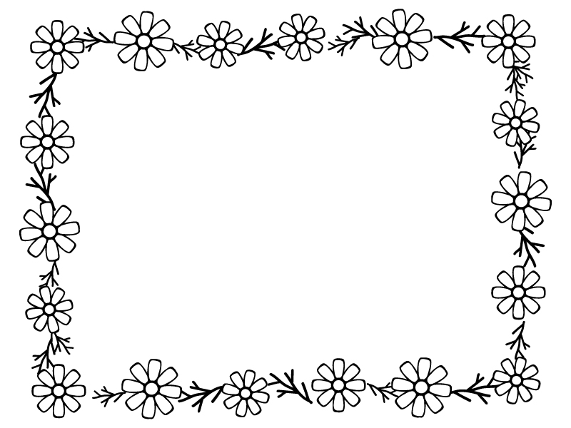 コスモスの花と葉の囲み白黒フレーム飾り枠イラスト 無料イラスト かわいいフリー素材集 フレームぽけっと