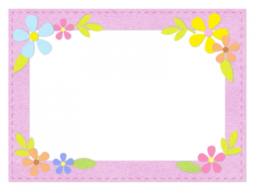 お花飾りのふんわりフェルト風ピンク色フレーム飾り枠イラスト