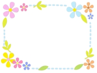 フェルトの花の水色点線フレーム飾り枠イラスト
