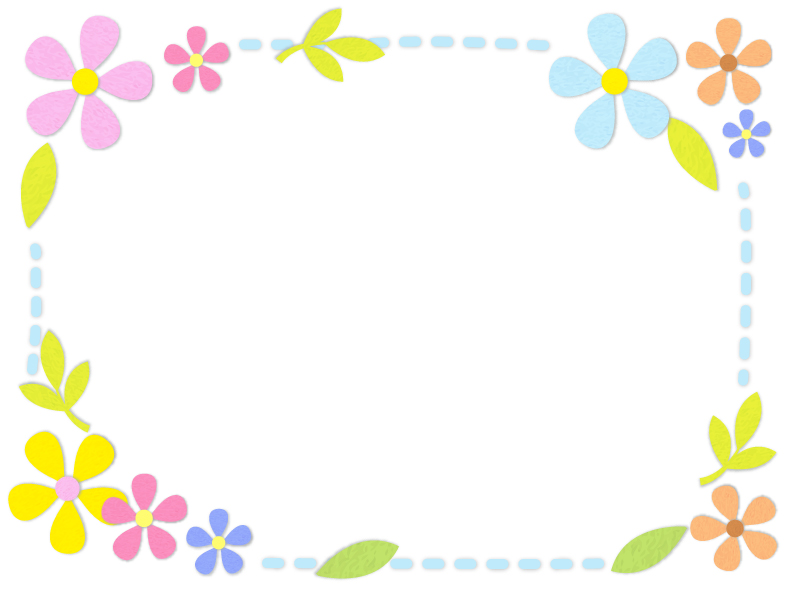フェルトの花の水色点線フレーム飾り枠イラスト 無料イラスト かわいいフリー素材集 フレームぽけっと