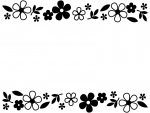 白黒の小花と葉っぱの上下フレーム飾り枠イラスト
