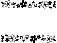 白黒の小花と葉っぱの上下フレーム飾り枠イラスト
