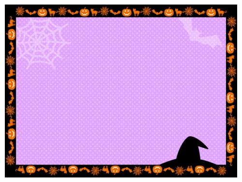 ハロウィン・黒枠パープルドット模様のフレーム飾り枠イラスト