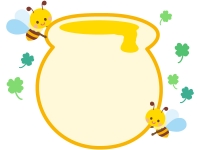 蜂蜜ポットとかわいいみつばちのフレーム飾り枠イラスト