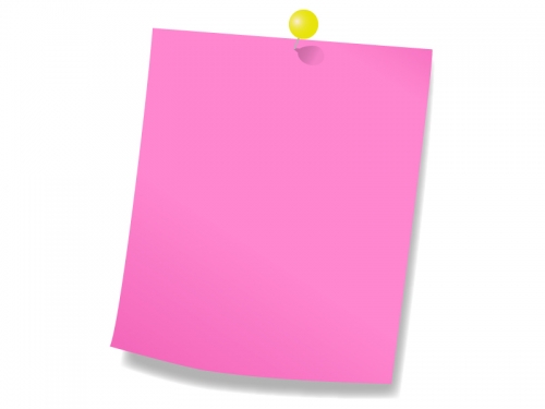 黄色のプッシュピンとピンクのメモ用紙のフレーム飾り枠イラスト