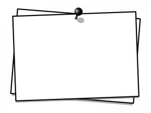 プッシュピンでとめたメモ用紙の白黒フレーム飾り枠イラスト03