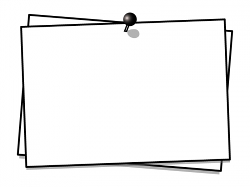 プッシュピンでとめたメモ用紙の白黒フレーム飾り枠イラスト03