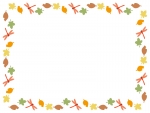 秋・赤とんぼと落ち葉の囲みフレーム飾り枠イラスト