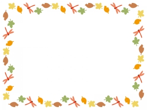 秋・赤とんぼと落ち葉の囲みフレーム飾り枠イラスト