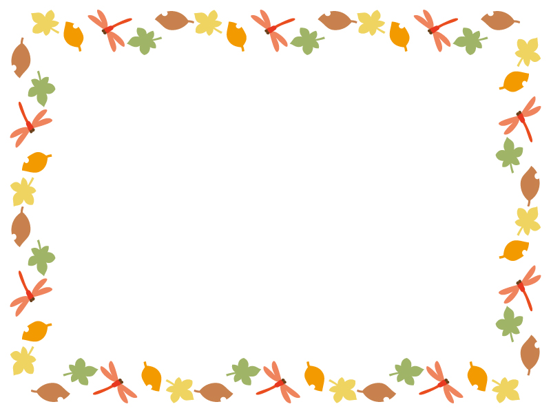 秋 赤とんぼと落ち葉の囲みフレーム飾り枠イラスト 無料イラスト かわいいフリー素材集 フレームぽけっと