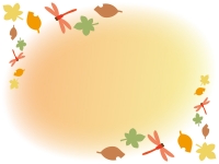 秋・赤とんぼと落ち葉のふんわりフレーム飾り枠イラスト