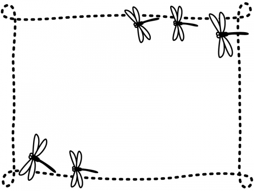 秋・とんぼの白黒点線フレーム飾り枠イラスト