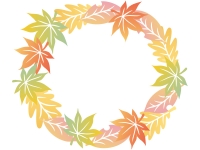 グラデーションがきれいな落ち葉のリース風フレーム飾り枠イラスト
