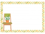 観葉植物を置いた椅子のチェック模様フレーム飾り枠イラスト