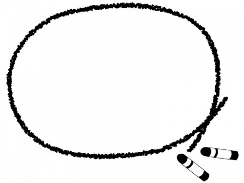 クレヨンの丸い白黒フレーム飾り枠イラスト