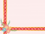 花を飾った赤いリボンのピンク色フレーム飾り枠イラスト