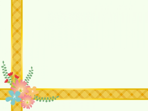 花を飾った黄色いリボンのクリーム色フレーム飾り枠イラスト