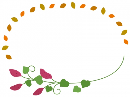 サツマイモと落ち葉の楕円フレーム飾り枠イラスト