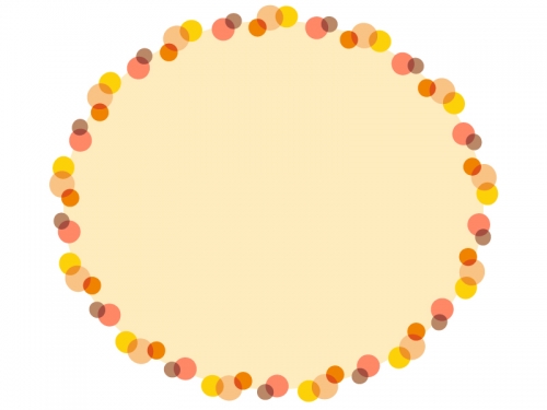 暖色系の水玉の黄色楕円フレーム飾り枠イラスト