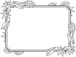 落ち葉とラベル風の四角の白黒フレーム飾り枠イラスト