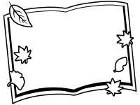 落ち葉と本の白黒フレーム飾り枠イラスト