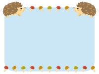2匹のハリネズミとキノコの水色フレーム飾り枠イラスト