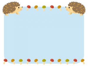 2匹のハリネズミとキノコの水色フレーム飾り枠イラスト