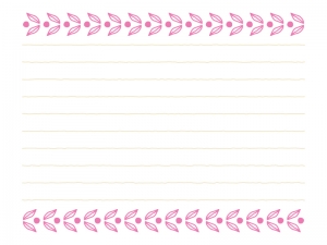 ピンク色の葉っぱの模様の便箋フレーム飾り枠イラスト