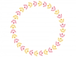 ピンクと黄色の葉っぱの模様の円形フレーム飾り枠イラスト
