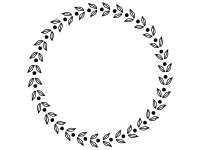 葉っぱの模様の白黒円形フレーム飾り枠イラスト