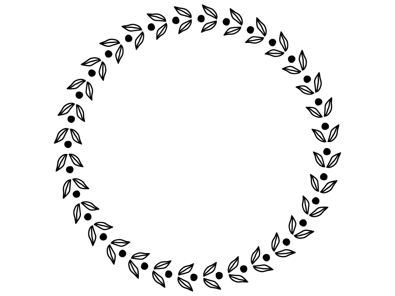 葉っぱの模様の白黒円形フレーム飾り枠イラスト 無料イラスト かわいいフリー素材集 フレームぽけっと