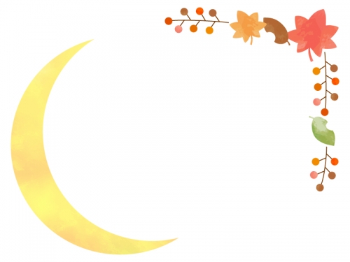 秋・お月さまと落ち葉のフレーム飾り枠イラスト02
