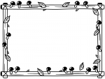 キノコと木の看板の白黒フレーム飾り枠イラスト