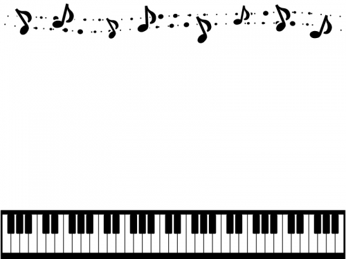 音符とふんわりドットと鍵盤の白黒上下フレーム飾り枠イラスト